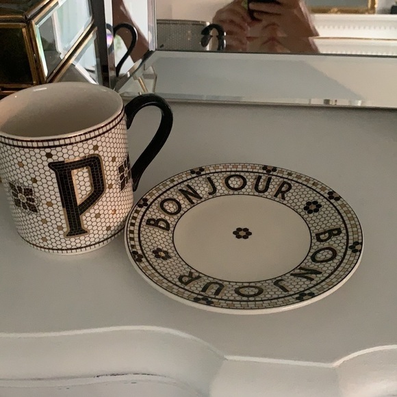 Set by Anthropologie “P “Tile Bonjour mug & plate‎ NWT - Picture 7 of 7